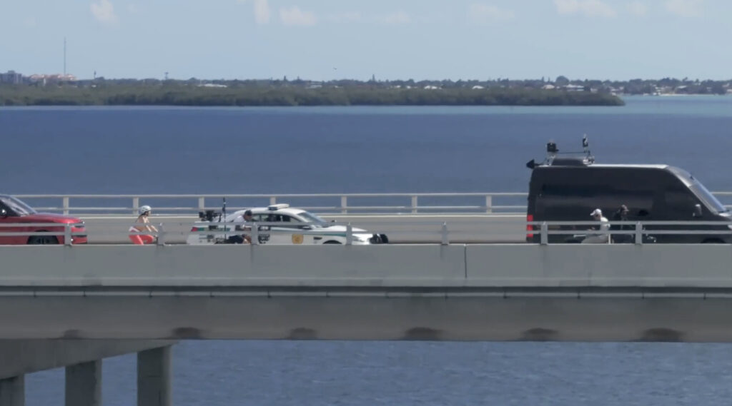 CSP Media Group's behind-the-scenes video of Peloton's scenic content showing Camila with police cruiser.